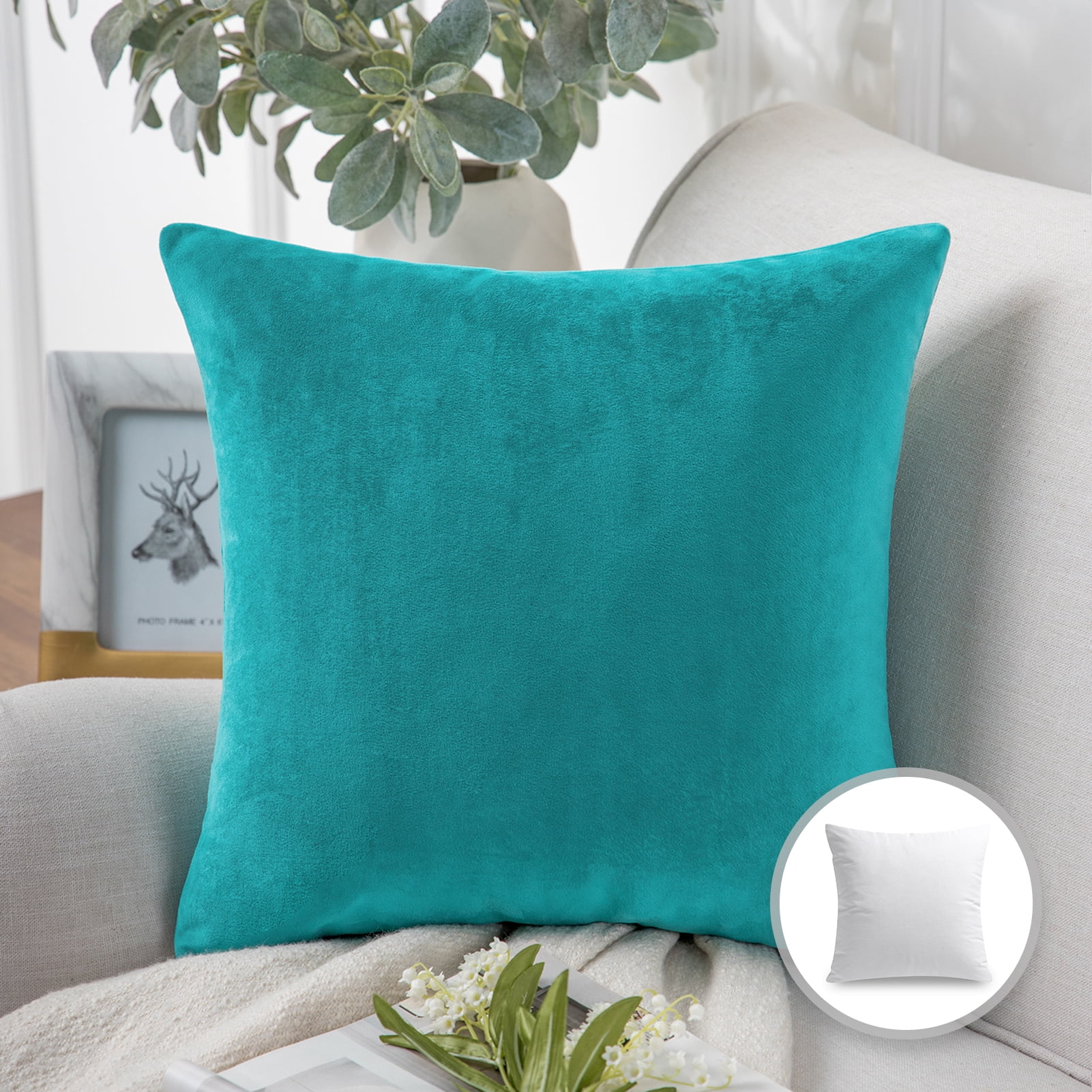 Phantoscope Soft Silky Velvet Series Decorative Throw Pillow, 18" x 18", Lake Blue, 1 Pack