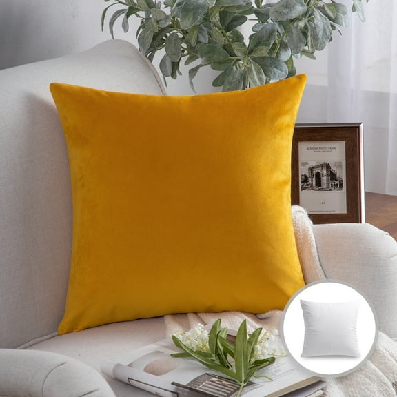 Phantoscope Soft Silky Velvet Series Square Decorative Throw Pillow Cusion for Couch, 18" x 18", Honey, 1 Pack