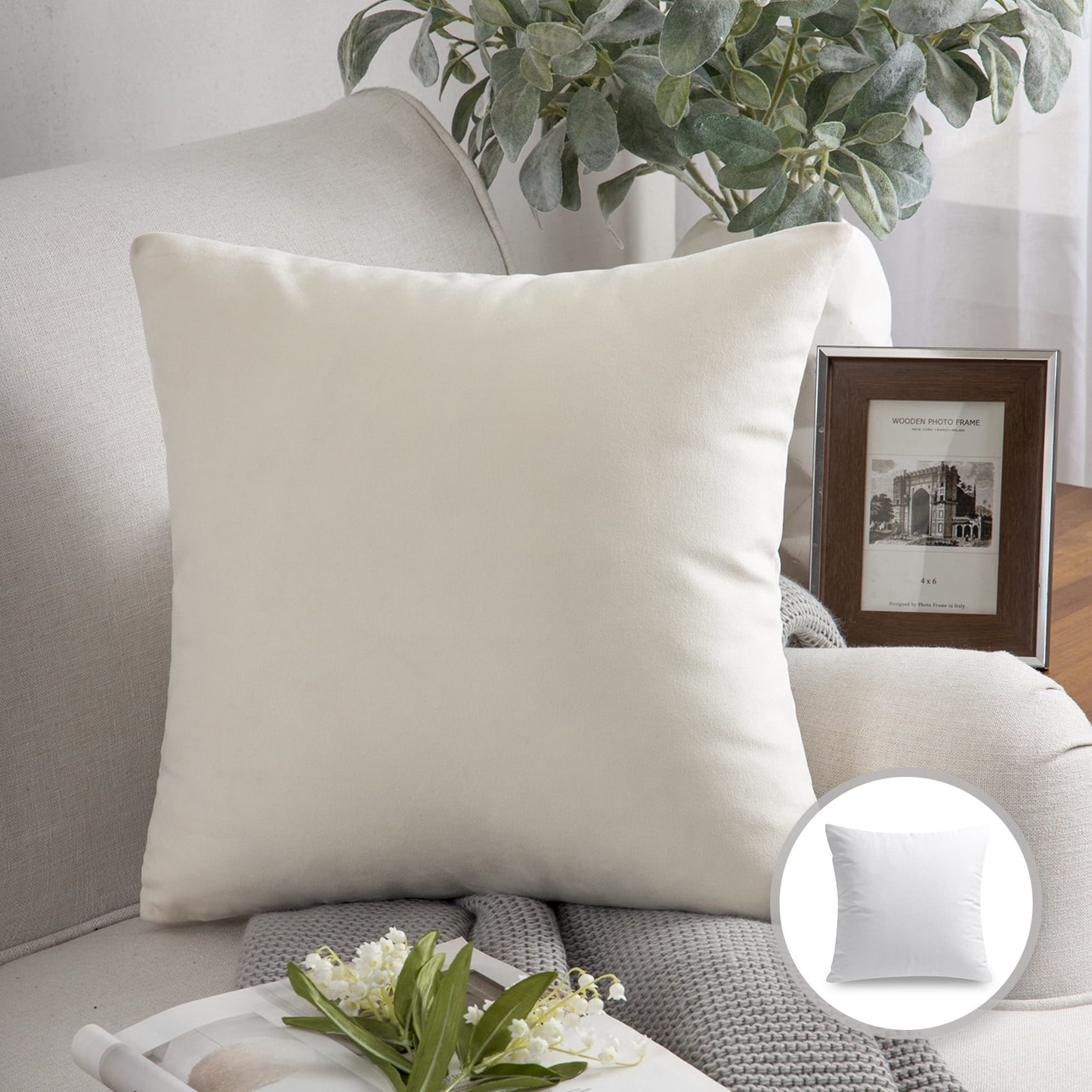 Phantoscope Soft Silky Velvet Series Decorative Throw Pillow, 18" x 18", Off White, 1 Pack