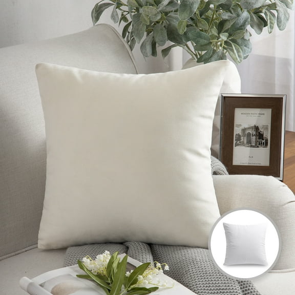 Phantoscope Soft Silky Velvet Series Decorative Throw Pillow, 18" x 18", Off White, 1 Pack