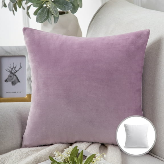Phantoscope Soft Silky Velvet Series Decorative Throw Pillow, 18" x 18", Pink Purple, 1 Pack