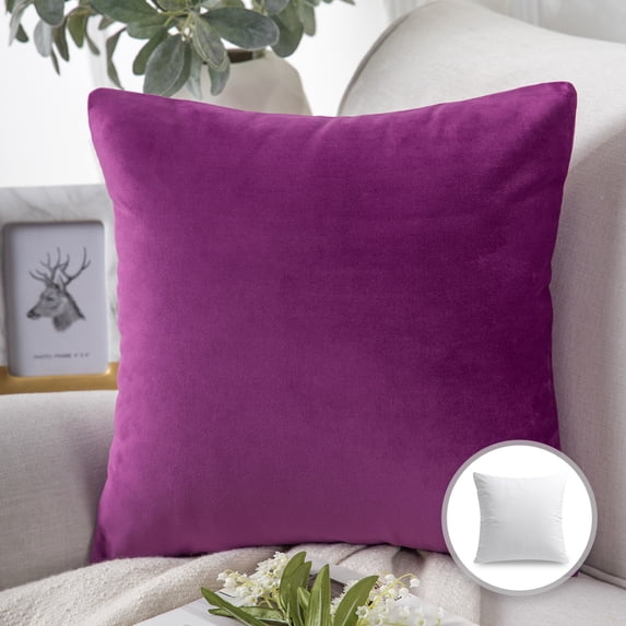 Phantoscope Soft Silky Velvet Series Decorative Throw Pillow, 18" x 18", Purple, 1 Pack