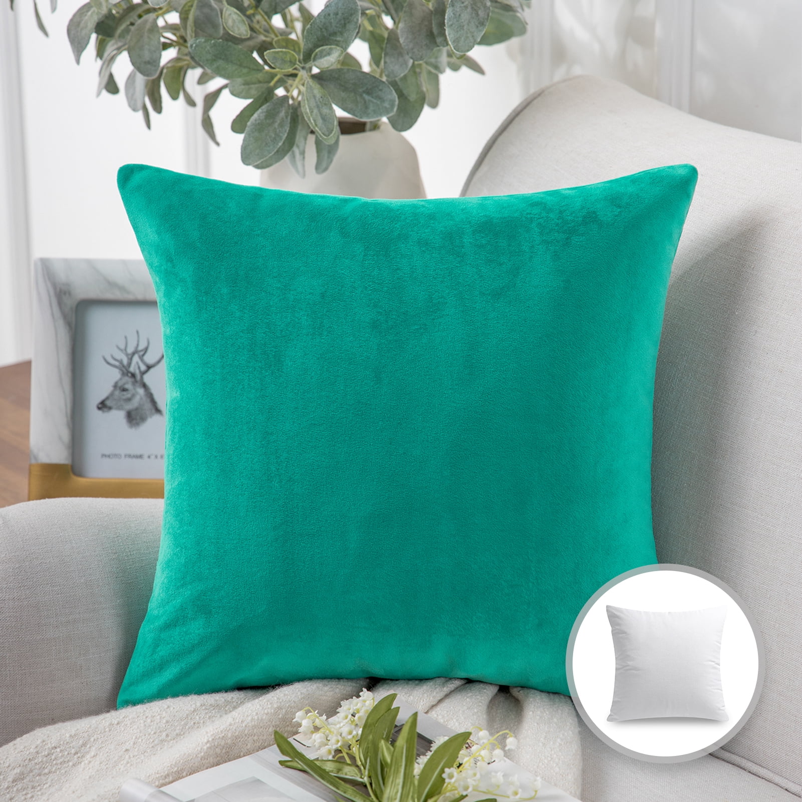 Phantoscope Soft Silky Velvet Series Decorative Throw Pillow, 18" x 18", Turquoise, 1 Pack