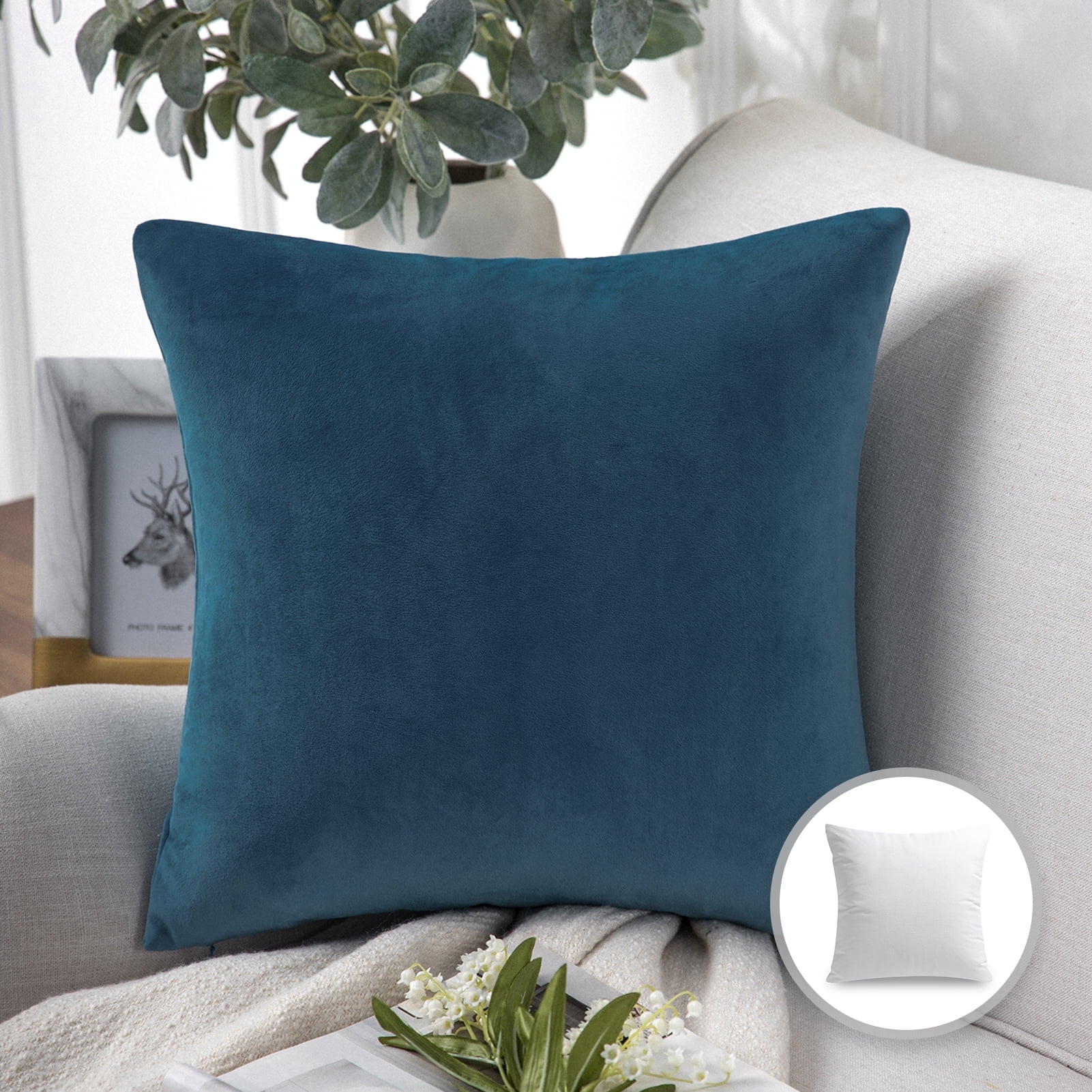 Phantoscope Soft Silky Velvet Series Decorative Throw Pillow, 20" x 20", Dark Blue, 1 Pack