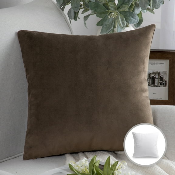 Phantoscope Soft Silky Velvet Series Decorative Throw Pillow, 20" x 20", Dark Coffee, 1 Pack