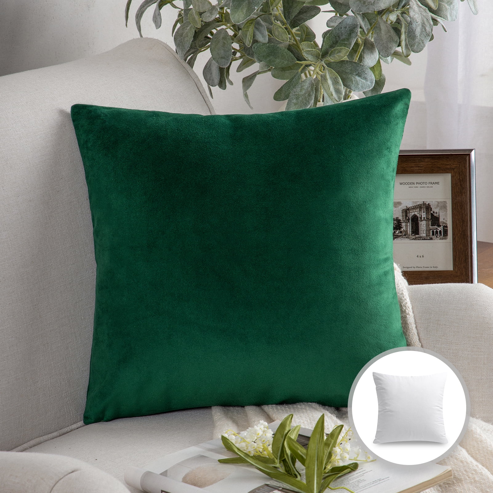 Phantoscope Soft Silky Velvet Series Decorative Throw Pillow, 20" x 20", Dark Green, 1 Pack