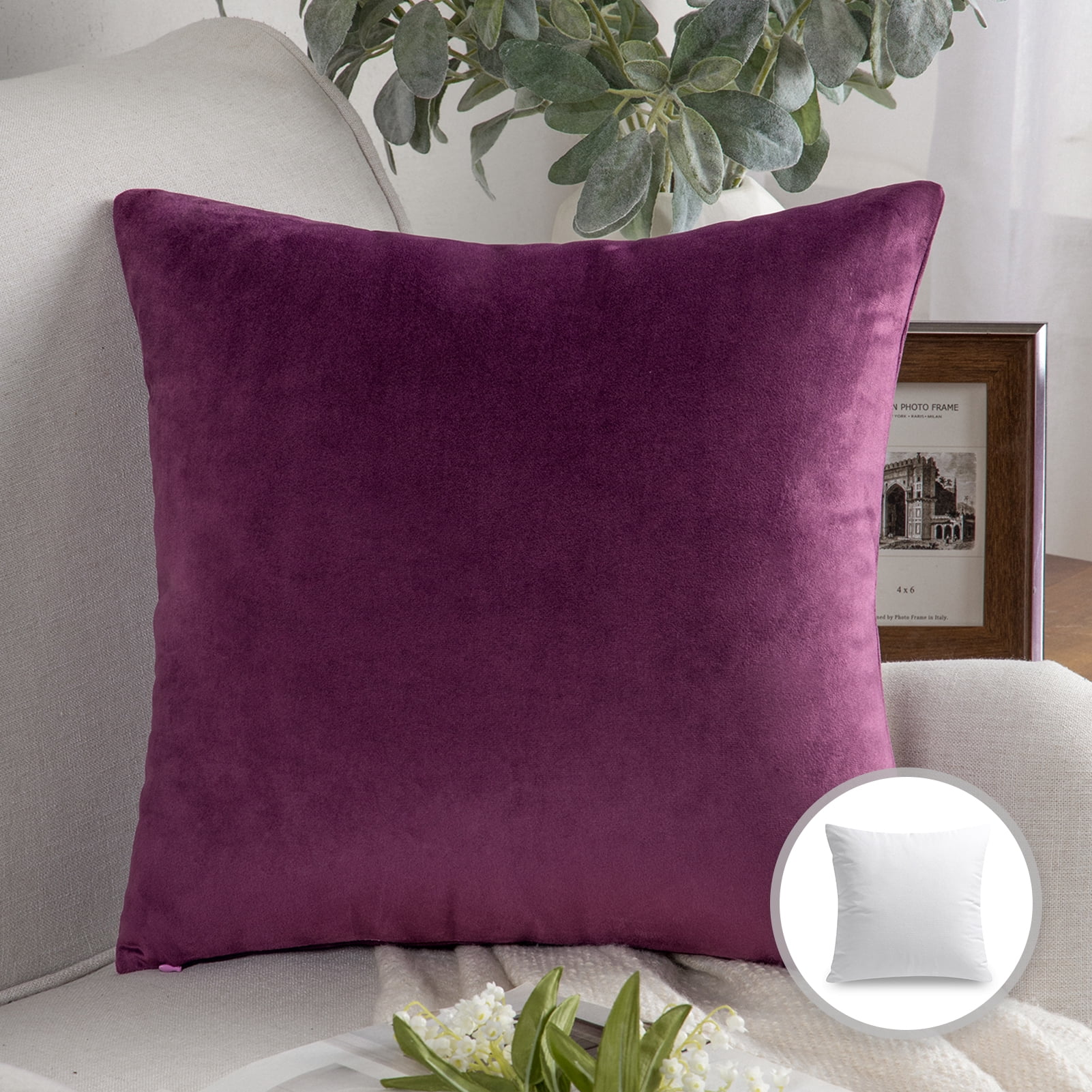 Phantoscope Soft Silky Velvet Series Decorative Throw Pillow, 20" x 20", Dark Purple, 1 Pack