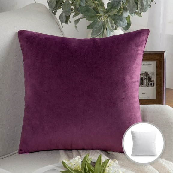 Phantoscope Soft Silky Velvet Series Decorative Throw Pillow, 20" x 20", Dark Purple, 1 Pack