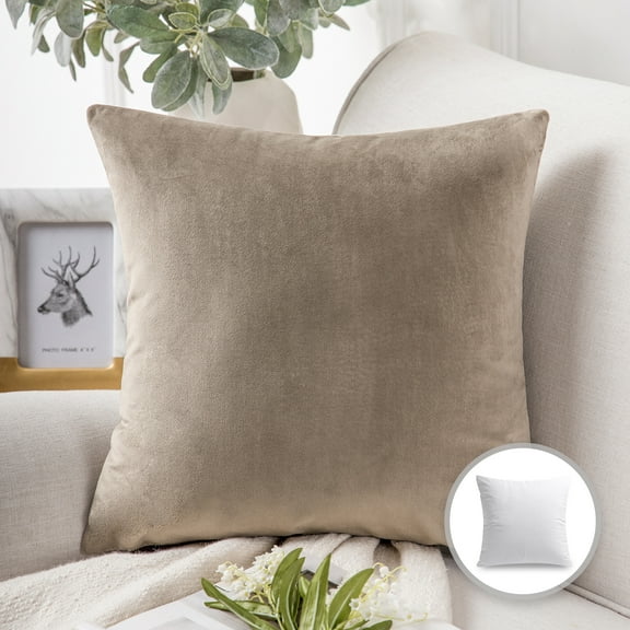 Phantoscope Soft Silky Velvet Series Decorative Throw Pillow, 20" x 20", Light Coffee, 1 Pack