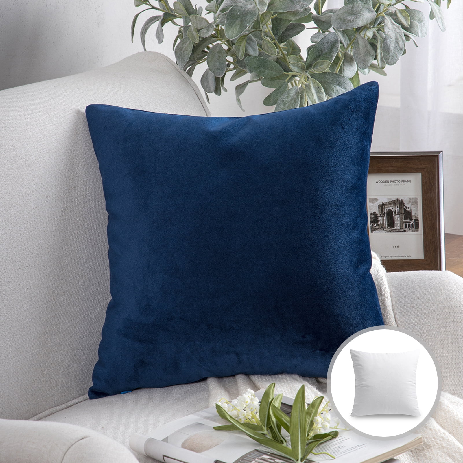 Phantoscope Soft Silky Velvet Series Decorative Throw Pillow, 20" x 20", Navy, 1 Pack