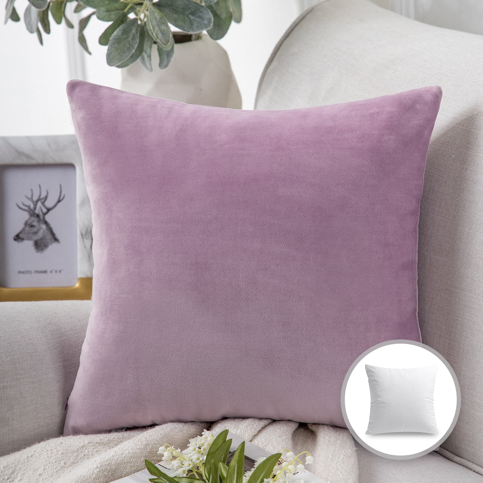 Phantoscope Soft Silky Velvet Series Decorative Throw Pillow, 20" x 20", Pink Purple, 1 Pack
