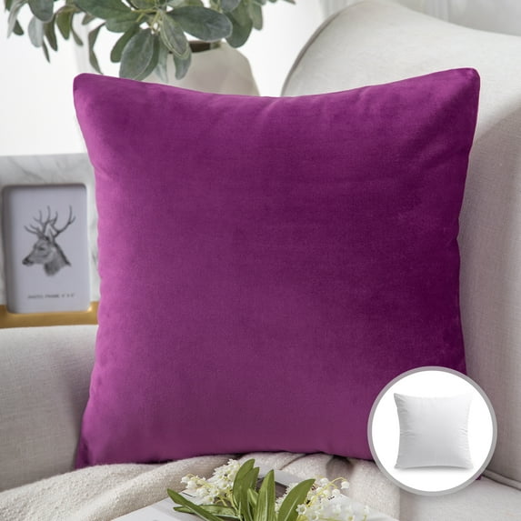 Phantoscope Soft Silky Velvet Series Decorative Throw Pillow, 20" x 20", Purple, 1 Pack