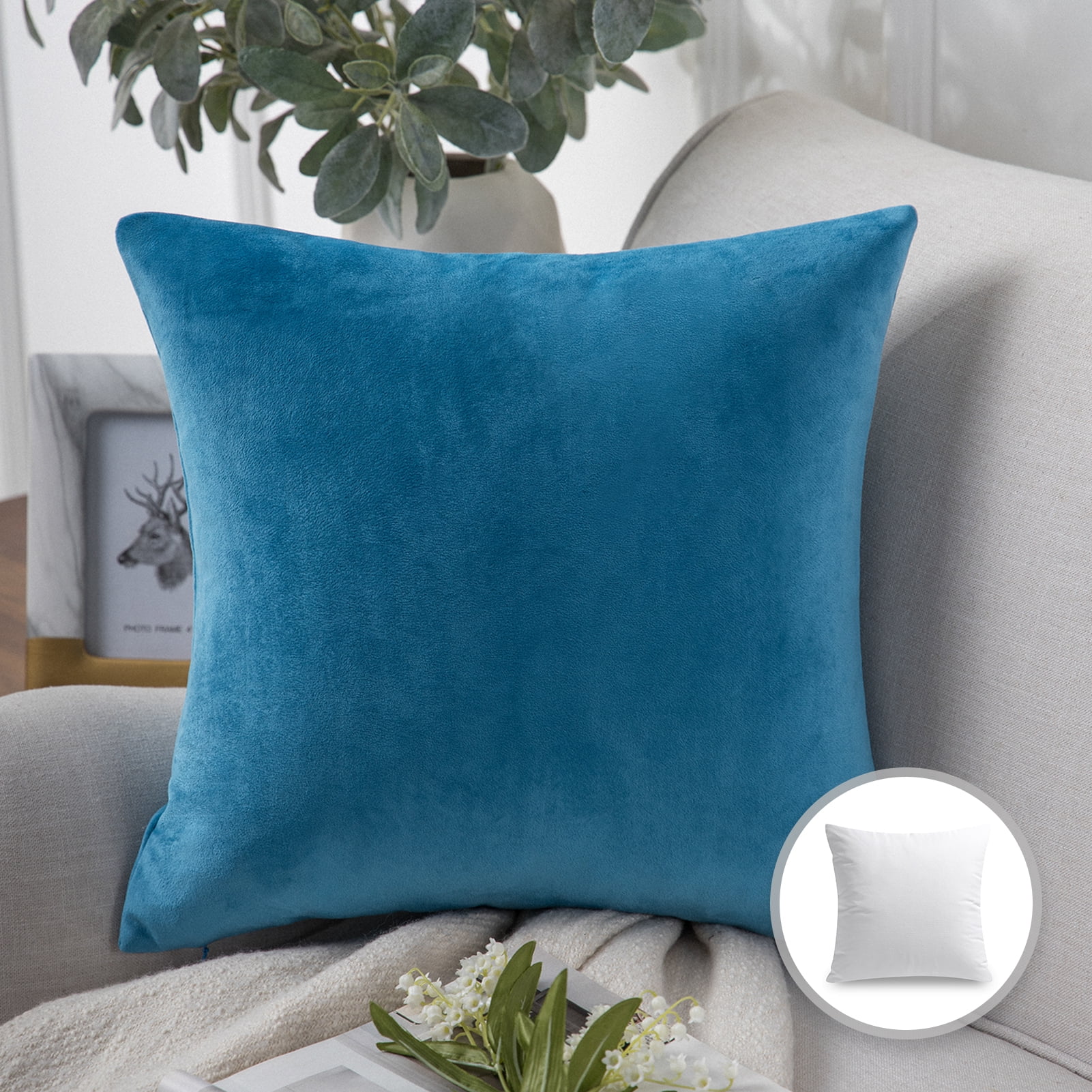Phantoscope Soft Silky Velvet Series Decorative Throw Pillow, 20" x 20", Sky Blue, 1 Pack