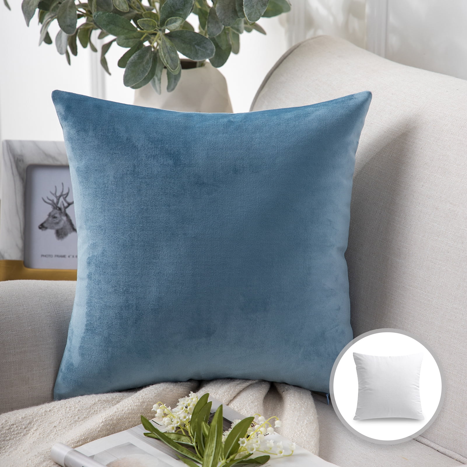 Phantoscope Soft Silky Velvet Series Decorative Throw Pillow, 22" x 22", Blue, 1 Pack