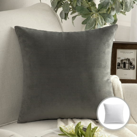 Phantoscope Soft Silky Velvet Series Decorative Throw Pillow, 22" x 22", Dark Gray, 1 Pack