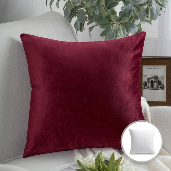 Phantoscope Soft Silky Velvet Series Decorative Throw Pillow, 22" x 22", Red, 1 Pack