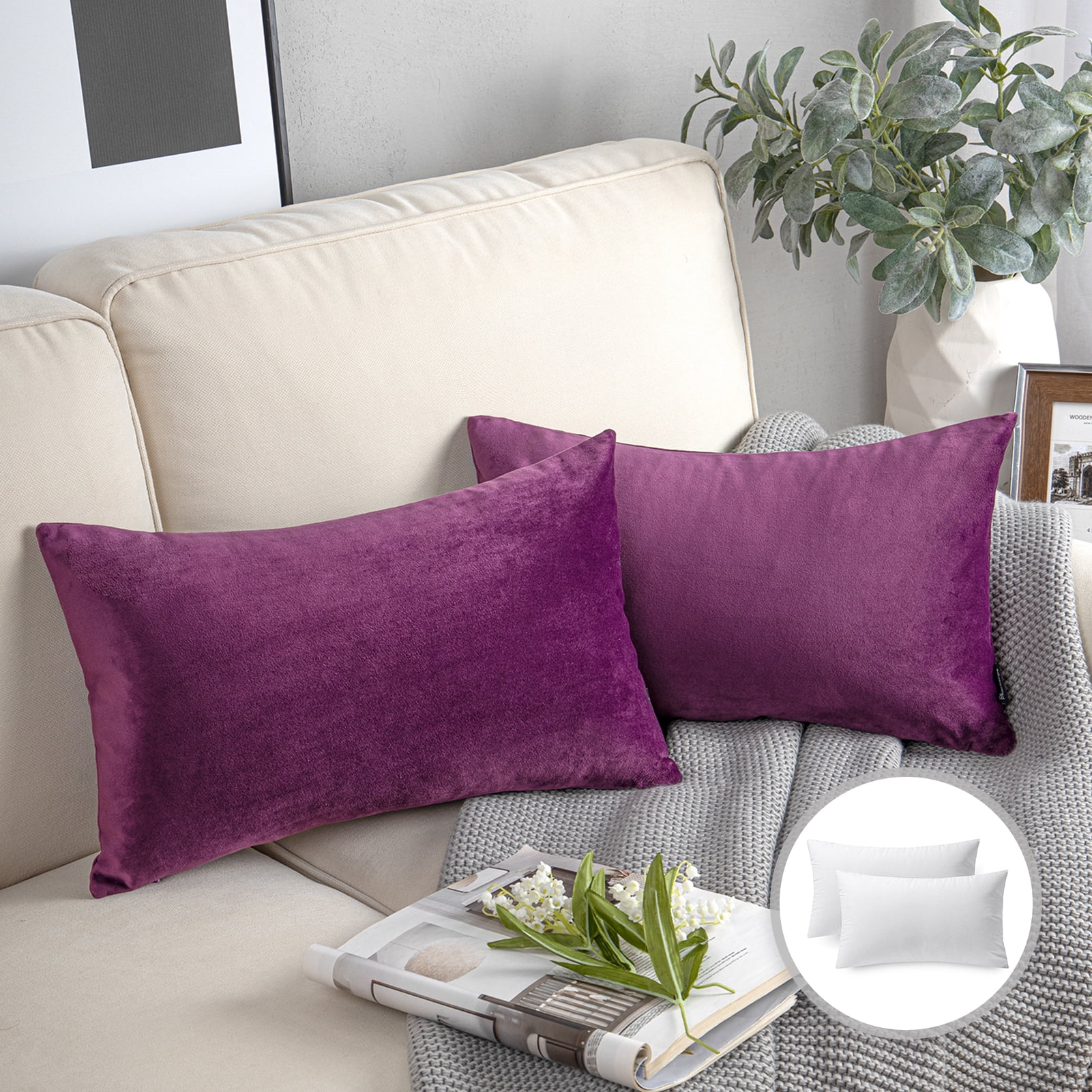 Cozy Quarters Inc Purple Velvet Feather and Down Filled Throw Pillows (Set of 2)