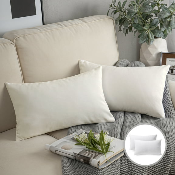 Phantoscope Soft Silky Velvet Series Square Decorative Throw Pillow Cusion for Couch, 12" x 20", Off White, 2 Pack
