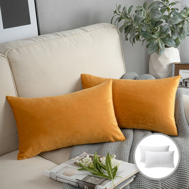 Phantoscope Soft Silky Velvet Series Square Decorative Throw Pillow Cusion for Couch, 18 inch x 18 inch, Honey, 2 Pack
