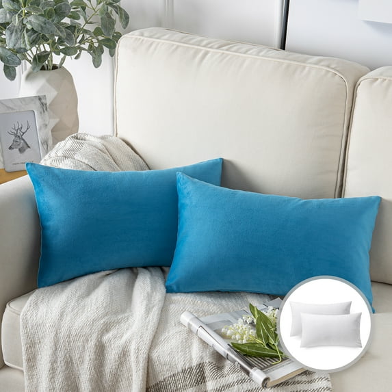 Phantoscope Soft Silky Velvet Series Square Decorative Throw Pillow Cusion for Couch, 12" x 20", Sky Blue, 2 Pack