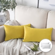 Phantoscope Soft Silky Velvet Series Square Decorative Throw Pillow Cusion for Couch, 12" x 20", Yellow, 2 Pack