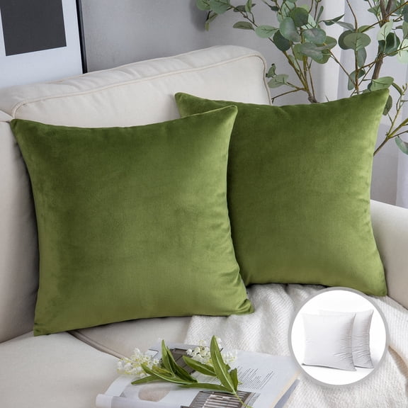 Phantoscope Soft Silky Velvet Series Square Decorative Throw Pillow Cusion for Couch, 20" x 20", Green, 2 Pack