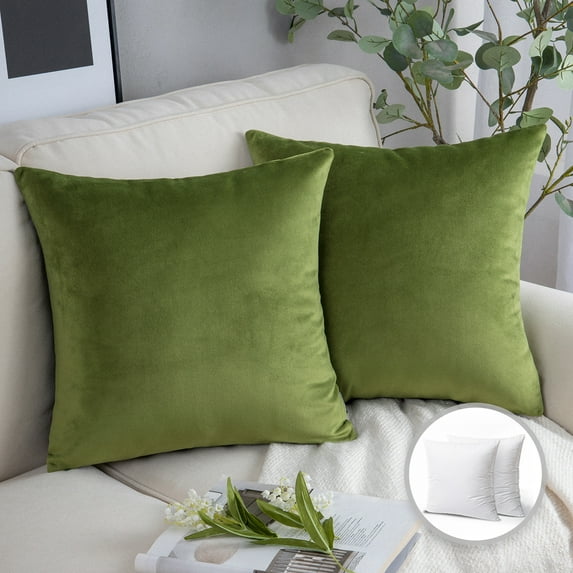 Phantoscope Soft Silky Velvet Series Square Decorative Throw Pillow Cusion for Couch, 20" x 20", Green, 2 Pack