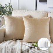 Phantoscope Soft Silky Velvet Series Square Decorative Throw Pillow Cusion for Couch, 22" x 22", Beige, 2 Pack
