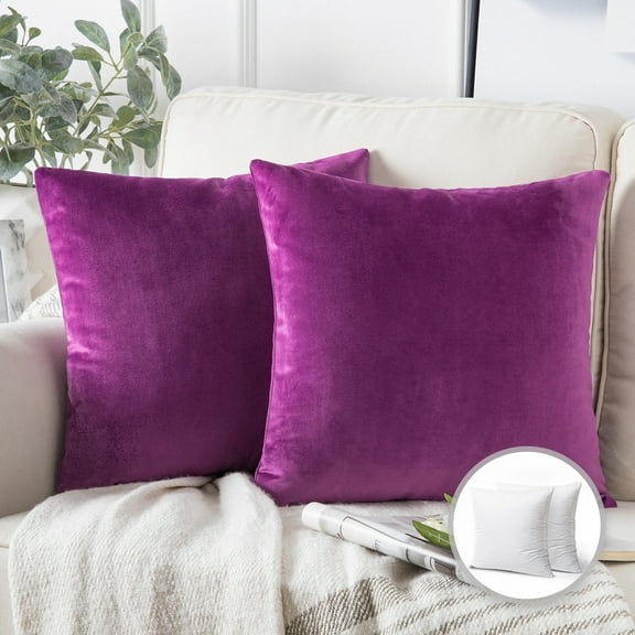 Phantoscope Soft Silky Velvet Series Square Decorative Throw Pillow Cusion for Couch, 22" x 22", Light Purple, 2 Pack