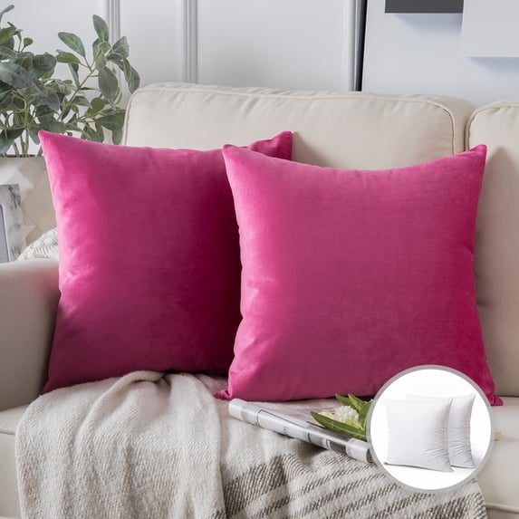 Phantoscope Soft Silky Velvet Series Square Decorative Throw Pillow Cusion for Couch, 22" x 22", Pink, 2 Pack