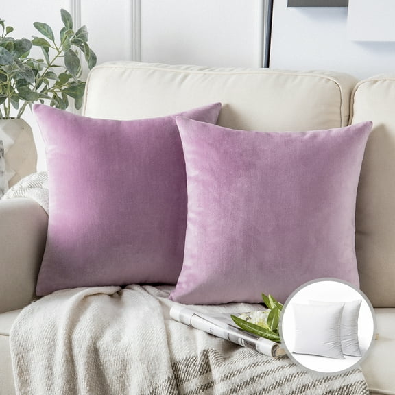 Phantoscope Soft Silky Velvet Series Square Decorative Throw Pillow Cusion for Couch, 22" x 22", Pink Purple, 2 Pack