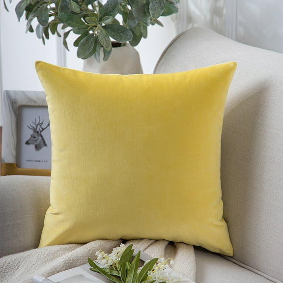 Phantoscope Soft Silky Velvet Square Decorative Throw Pillow Cover, 18" x 18", Yellow, 1 Pack