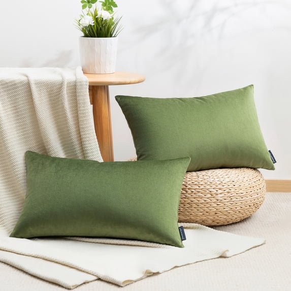 Phantoscope Soft Silky Velvet Throw Pillow Covers 12x20 Inch Set of 2 Decorative Cushion Covers for Couch Sofa Bedroom Living Room, Pillow Cases Only, Army Green