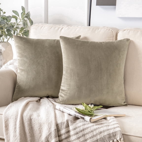 Phantoscope Soft Silky Velvet Throw Pillow Covers 20x20 Inch Set of 2 Decorative Cushion Covers for Couch Sofa Bedroom Living Room, Pillow Cases Only, Light Brown