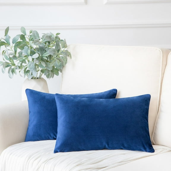 Phantoscope Soft Solid Square Velvet Decorative Throw Pillow Cover for Couch and Sofa, 12" x 20", Navy Blue, 2 Pack