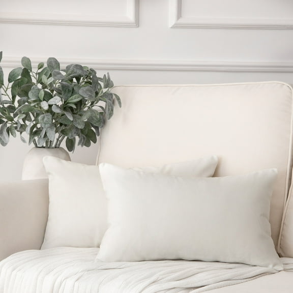 Phantoscope Soft Solid Square Velvet Decorative Throw Pillow Cover for Couch and Sofa, 12" x 20", Off-White, 2 Pack
