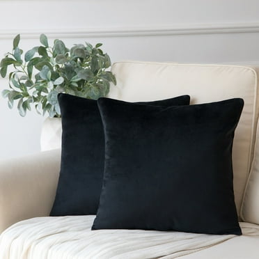 Phantoscope Soft Solid Square Velvet Decorative Throw Pillow Cover for Couch and Sofa, 18" x 18", Black, 2 Pack