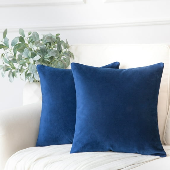 Phantoscope Soft Solid Square Velvet Decorative Throw Pillow Cover for Couch and Sofa, 18" x 18", Navy Blue, 2 Pack
