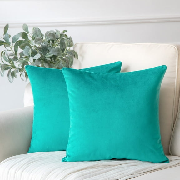 Phantoscope Soft Solid Square Velvet Decorative Throw Pillow Cover for Couch and Sofa, 18" x 18", Turquoise, 2 Pack