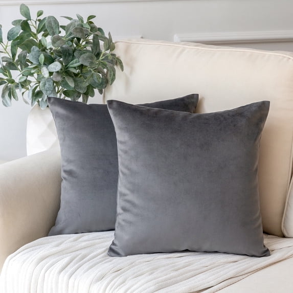 Phantoscope Soft Silky Velvet Decorative Throw Pillow Cover for Bed and Couch, 20" x 20", Dark Gray, 2 Pack