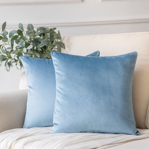 Phantoscope Soft Solid Square Velvet Decorative Throw Pillow for Couch and Sofa, 22" x 22", Blue, 2 Pack