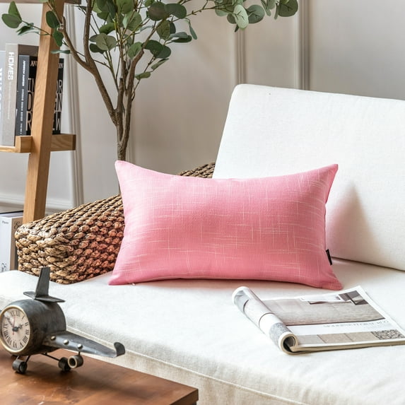 Phantoscope Soft Textured Linen Burlap Series Decorative Throw Pillow, 12" x 20", Light Pink, 1 Pack