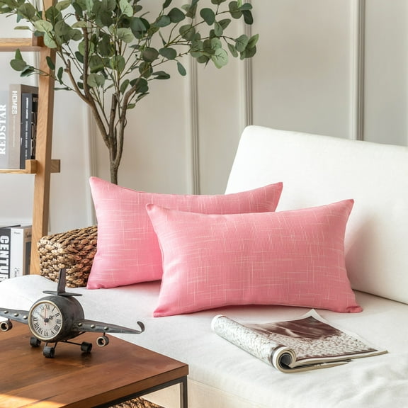 Phantoscope Soft Textured Linen Burlap Series Decorative Throw Pillow, 12" x 20", Light Pink, 2 Pack