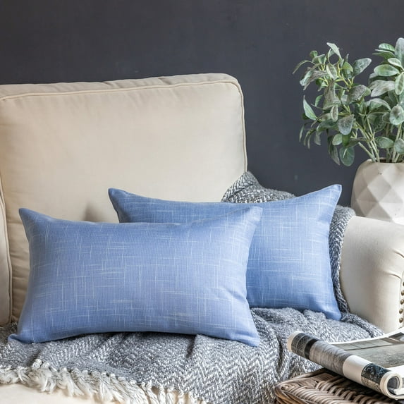 Phantoscope Soft Textured Linen Burlap Series Decorative Throw Pillow, 12" x 20", Sky Blue, 2 Pack