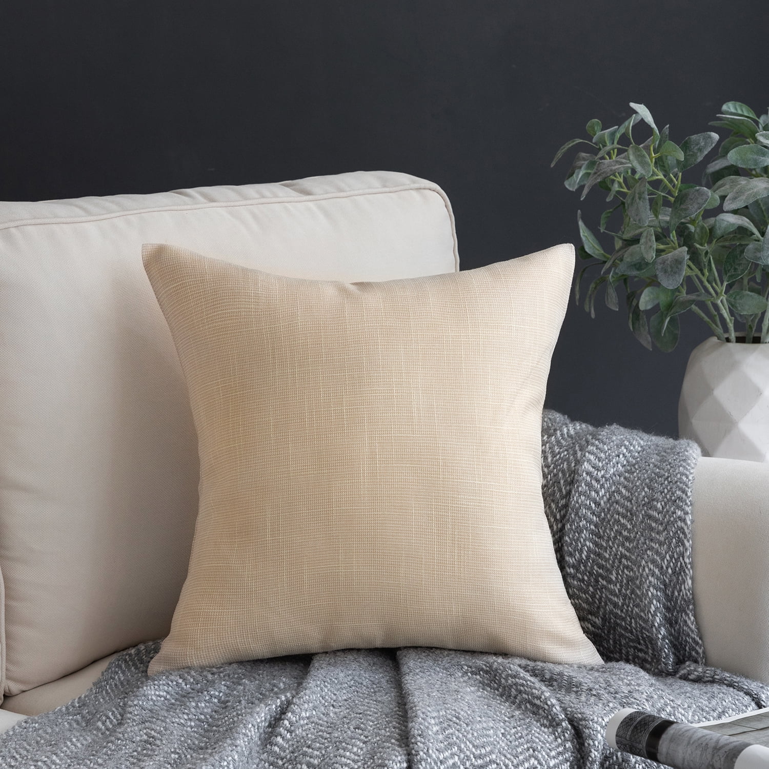 Phantoscope Soft Textured Linen Burlap Series Decorative Throw Pillow, 18" x 18", Off White, 1 Pack