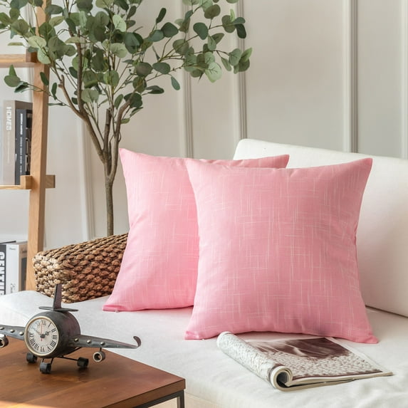 Phantoscope Soft Textured Linen Burlap Series Decorative Throw Pillow, 20" x 20", Light Pink, 2 Pack