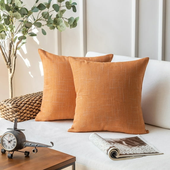 Phantoscope Soft Textured Linen Burlap Series Decorative Throw Pillow, 20" x 20", Orange, 2 Pack