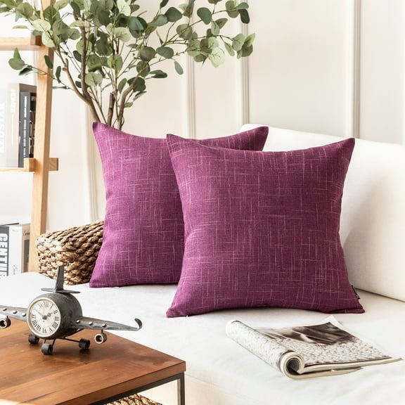 Phantoscope Soft Textured Linen Burlap Series Decorative Throw Pillow, 20" x 20", Purple, 2 Pack