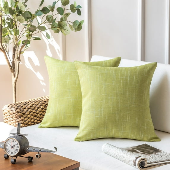 Phantoscope Soft Textured Linen Burlap Series Decorative Throw Pillow, 22" x 22", Yellow Green, 2 Pack
