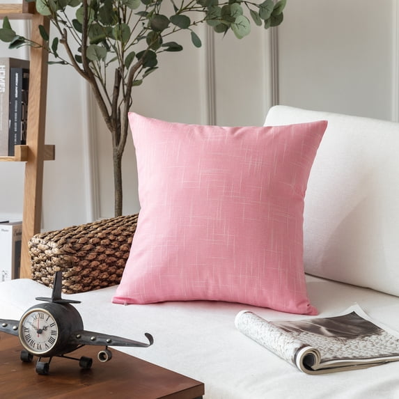 Phantoscope Soft Textured Linen Burlap Series Spring Decorative Throw Pillow, 18" x 18", Light Pink, 1 Pack